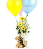 Ay�c�k balon ve gerberalardan olu�an aranjman