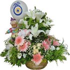 Beyazlilyum pembe gerbera ve beyaz g�llerden olu�an k�z bebek do�um aranjman�